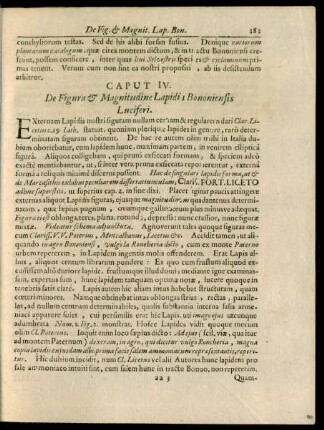 Caput IV. De Figura & Magnitudine Lapidis Bononiensis Luciferi.