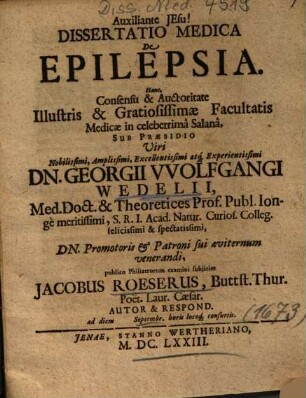 Dissertatio Medica De Epilepsia