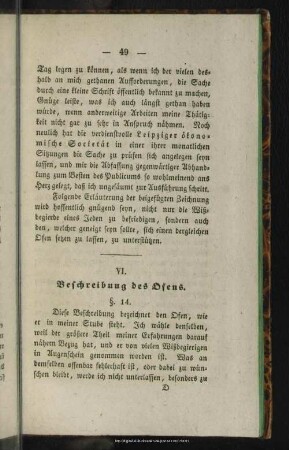 VI. Beschreibung des Ofens