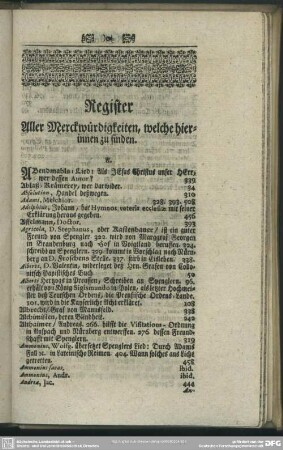 Register Aller Merckwürdigkeiten, welche hierinnen zu finden
