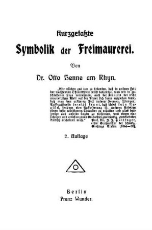 Kurzgefasste Symbolik der Freimaurerei