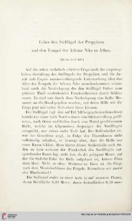 1: Ueber den Südflügel der Propylæen und den Tempel der Athena Nike zu Athen