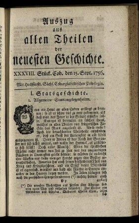 XXXVIII. Stück. Cob. den 15. Sept. 1756.
