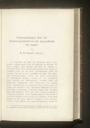 Untersuchungen über die Sinnesorganfunktion der Augenflecke bei Algen.