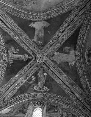 Ausmalung der Cappella della Croce — Gewölbemalerei mit den 4 Evangelisten und 3 Franziskanerheiligen — Die vier Evangelisten