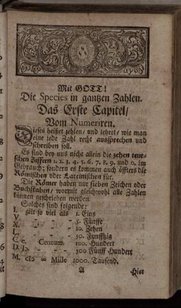 Das Erste Capitel. Vom Numeriren.