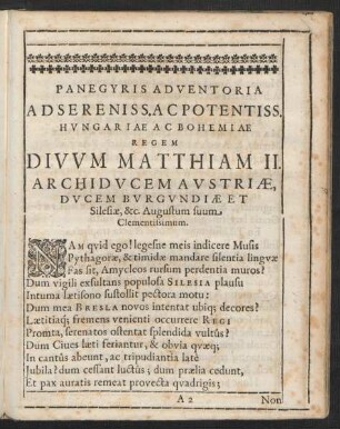 Panegyris Adventoria Ad Sereniss. Ac Potentiss. Hungariae Ac Bohemiae Regem Divum Matthiam II. Archiducem Austriae ...