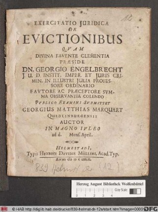 Exercitatio Iuridica De Evictionibus