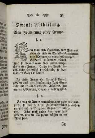 Zweyte Abtheilung. Von Formirung einer Armee.