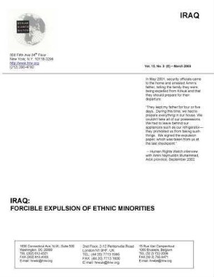 Iraq : forcible expulsion of ethnic minorities