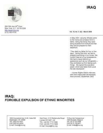 Iraq : forcible expulsion of ethnic minorities