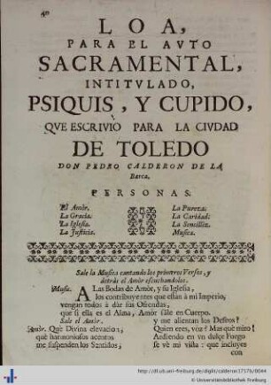 Loa para el Auto Sacramental Psiquis, y Cupido para Madrid.