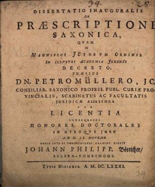 Diss. inaug. de praescriptione Saxonica