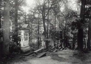 Albendorf, Kreuzwegstationen : Kalvarienberg. Ansicht mit Kreuzwegstationen