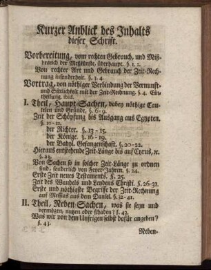 Kurzer Anblick des Inhalts dieser Schrift.