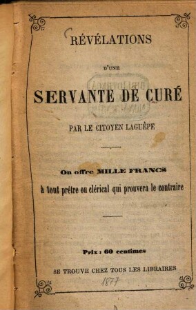 Révélations d'une servante de curé : Par le citoyen Laguêpe