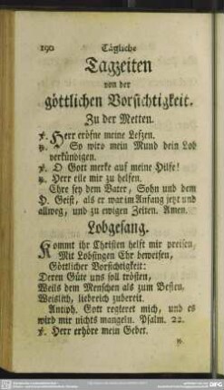 Tagzeiten von der göttlichen Vorsichtigkeit