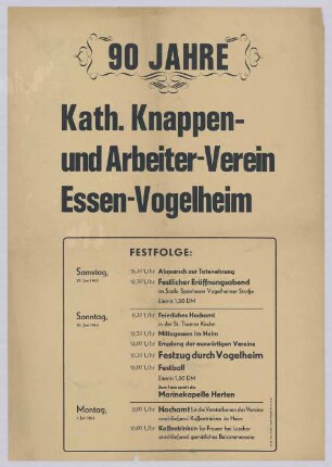 "90 Jahre Kath. Knappen- und Arbeiter-Verein Essen-Vogelheim"