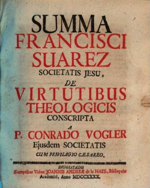 Summa Francisci Suarez Societatis Jesu, De Virtutibus Theologicis