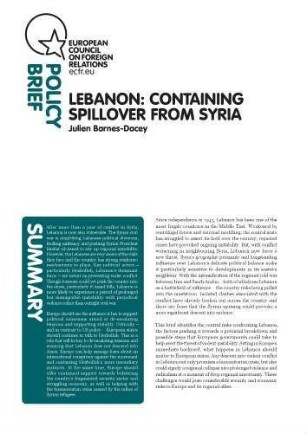 Lebanon : containing spillover from Syria