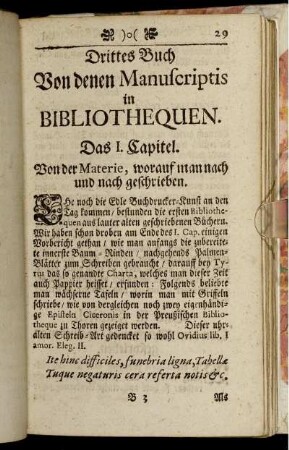 Drittes Buch Von denen Manuscriptis in Bibliethequen.