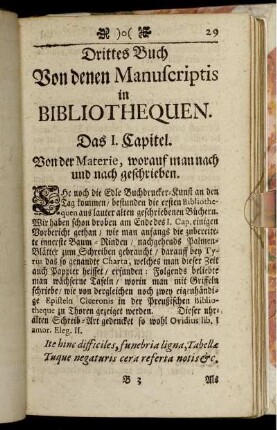 Drittes Buch Von denen Manuscriptis in Bibliethequen.