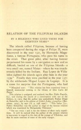 Relation of the Filipinas Islands by a religious who lived there for eighteen years