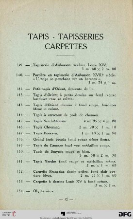 Tapis - Tapisseries - Carpettes (Nr. 139-154)