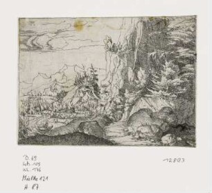 Landschaft mit der dunklen Felswand