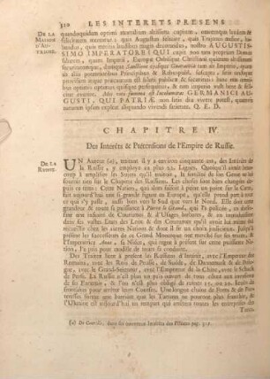 Chapitre IV. Des Intérets & Prétensions de l'Empire de Russie.
