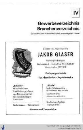 Teil IV. Gewerbeverzeichnis, Branchenverzeichnis.
