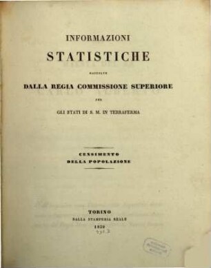 Informazioni statistiche raccolte dalla Regia Commissione Superiore in Torraf.