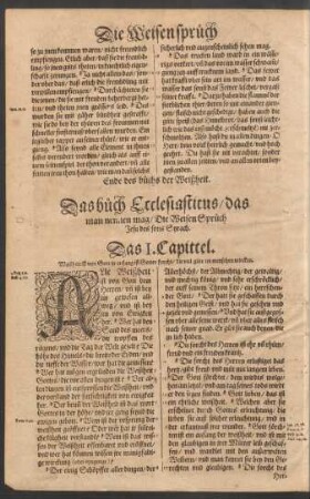 Das buch Ecclesiasticus/ das man nennen mag/ Die Weisen Sprüch Jesu des sons Syrach.