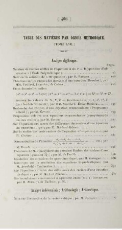 Table des matières par ordre méthodique. (Tome XVII.)