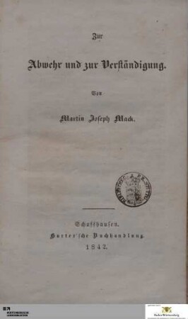 Zur Abwehr und zur Verständigung