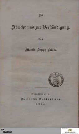 Zur Abwehr und zur Verständigung