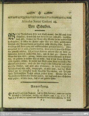 Articulus Statuti Gothani 28. Von Schulden