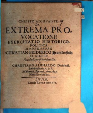 De extrema provocatione exercitatio historico-politica