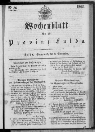 Nr. 36, Ausgabe vom 6. September 1862