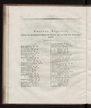Zweites Register, welches die systematischen Namen der Pflanzen und das Citat ihrer Abbildungen enthält