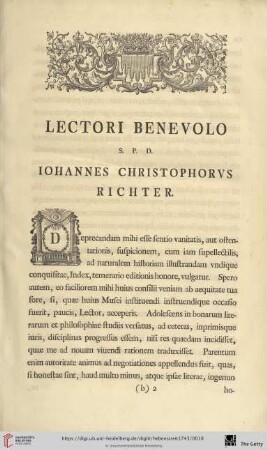 Lectori Benevolo S.P.D. Iohannes Christophorvs Richter