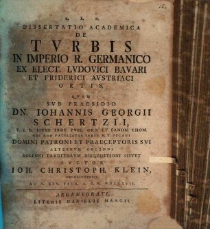 Dissertatio Academica De Tvrbis In Imperio R. Germanico Ex Elect. Lvdovici Bavari Et Friderici Avstriaci Ortis