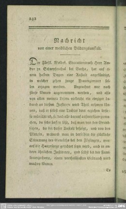 Nachricht von eienr weiblichen Bildungsanstalt