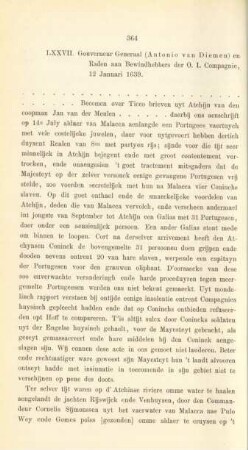 LXXVII. Gouverneur Generaal (Antonio van Diemen) en Raden aan Bewindhebbers der O. I. Compagnie, 12 Januari 1639