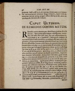 Caput Ultimum. De Remediis Contra Metum.