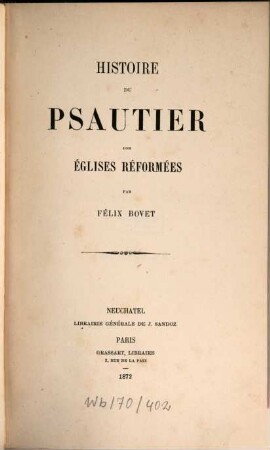 Histoire du psautier des églises réformées