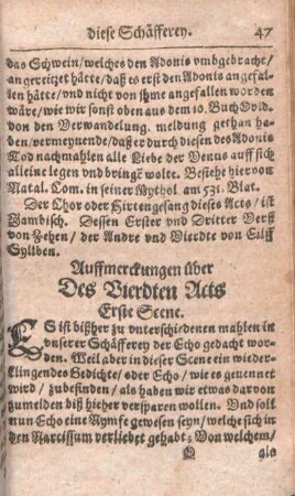Auffmerckungen über des Vierdten Acts Erste Scene.