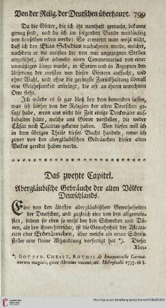Das zweyte Capitel: Abergläubische Gebräuche der alten Völker Deutschlands