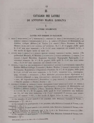 II. Catalogo dei lavori di Antonio Maria Lorgna.