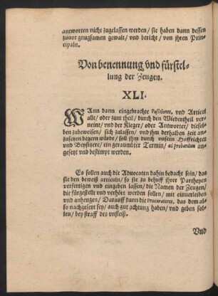 Von benennung und fürstellung der Zeugen. XLI.